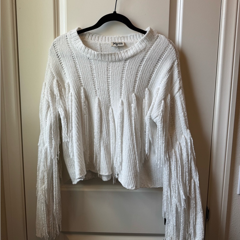 White Fringe Sweater